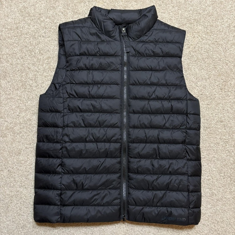 Lands End Puffer Vest NWT Kids M 8 Black Quilted PrimaLoft Insulated Winter Warm